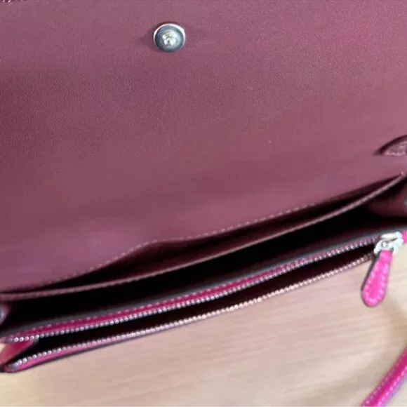 Coach CM851 Anna Foldover Clutch Crossbody Rivets Cerise Pebble Leather - Picture 10 of 10
